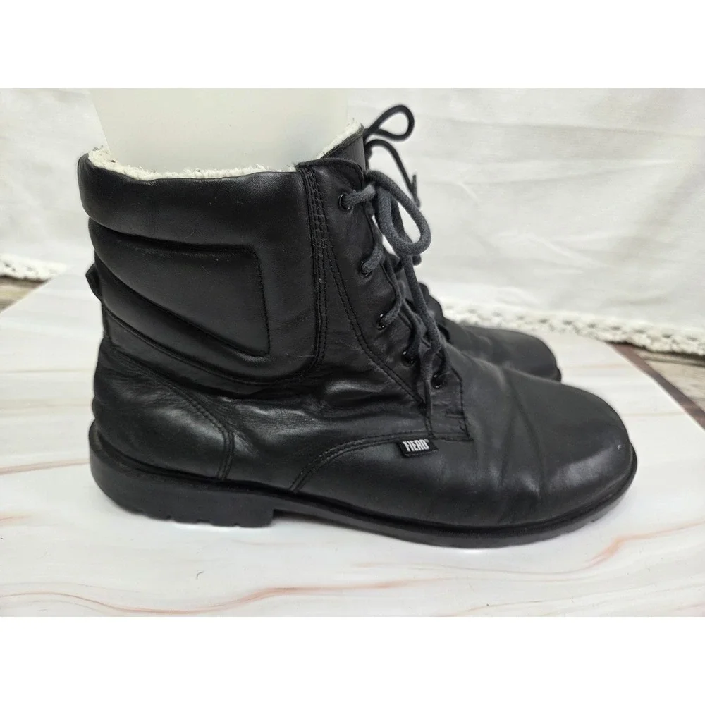 Fiero Mens Black Leather Lace Up Winter Boots Amazonas Rubber Sole Size 12.5